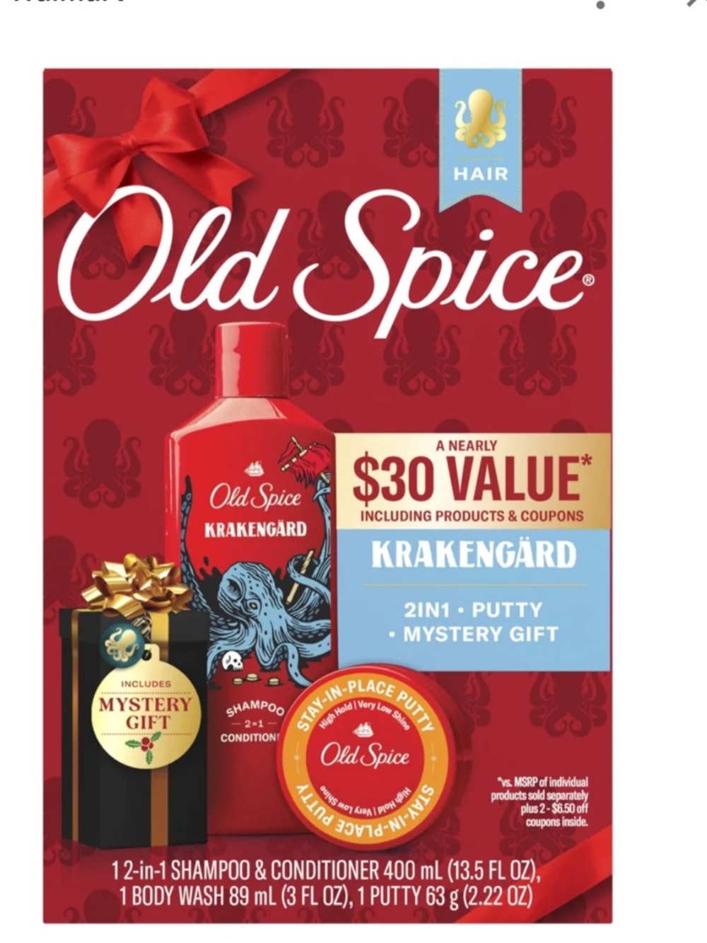 Old Spice Krakengard Holiday Gift Set containing shampoo, body wash, hair putty